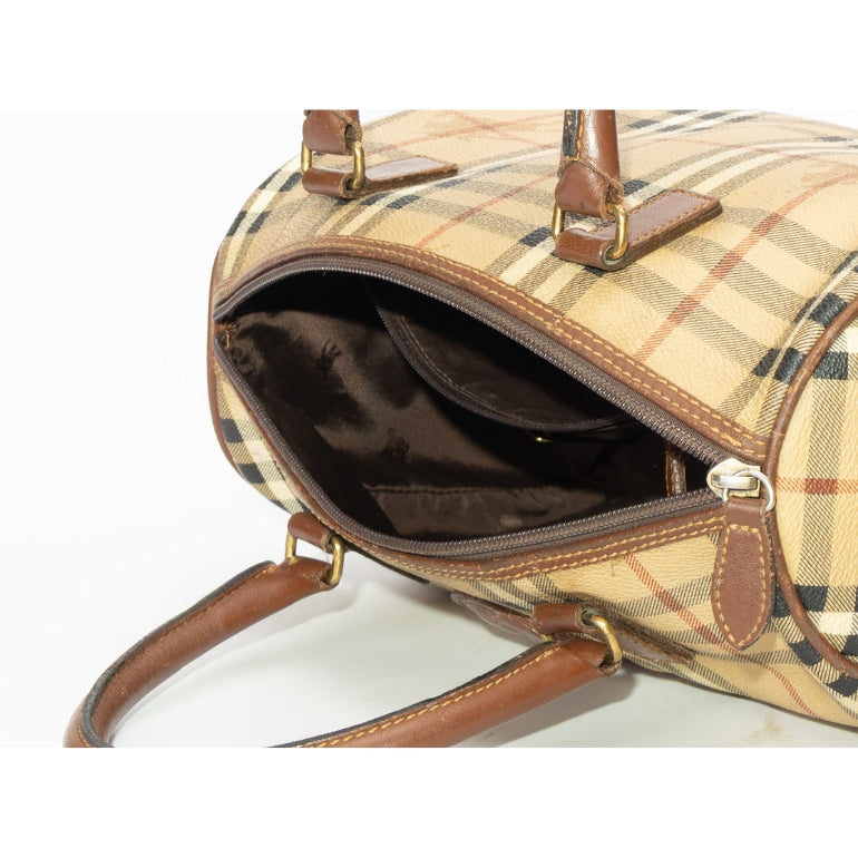 Burberry Brown/Beige Haymarket Check Canvas Boston Bag