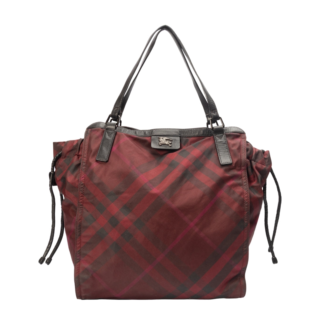 Burberry Burgundy Nova Check Nylon Tote