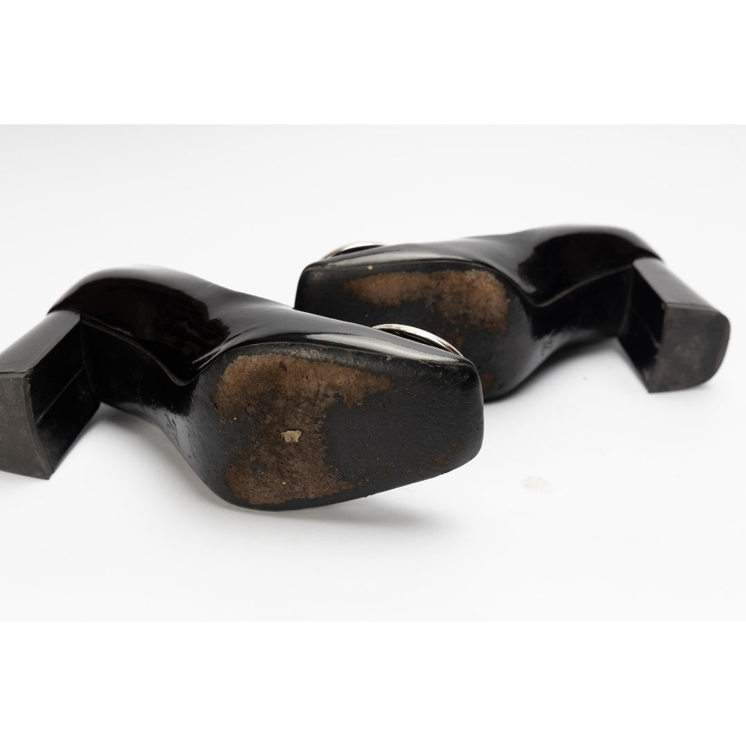 Louis Vuitton Black Madeleine Logo Block Heel Pumps