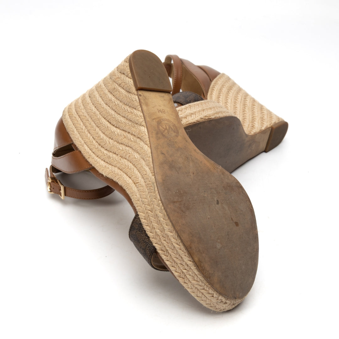 Michael Kors Kimberly Logo and Leather Wedge Sandal