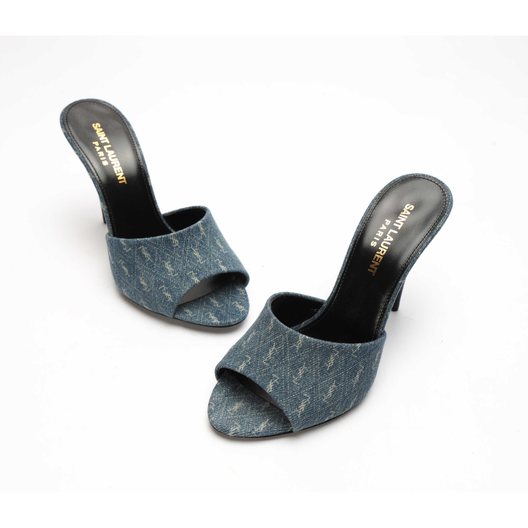 Saint Laurent Denim Monogram Mule Sandals