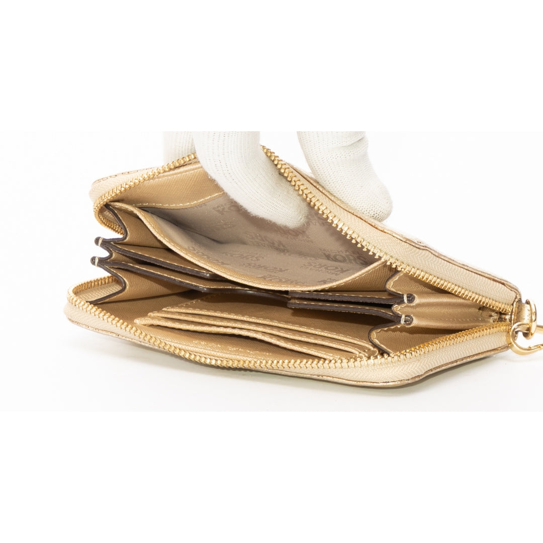 Michael Kors Gold Leather Jet Set Zip Around Wristlet