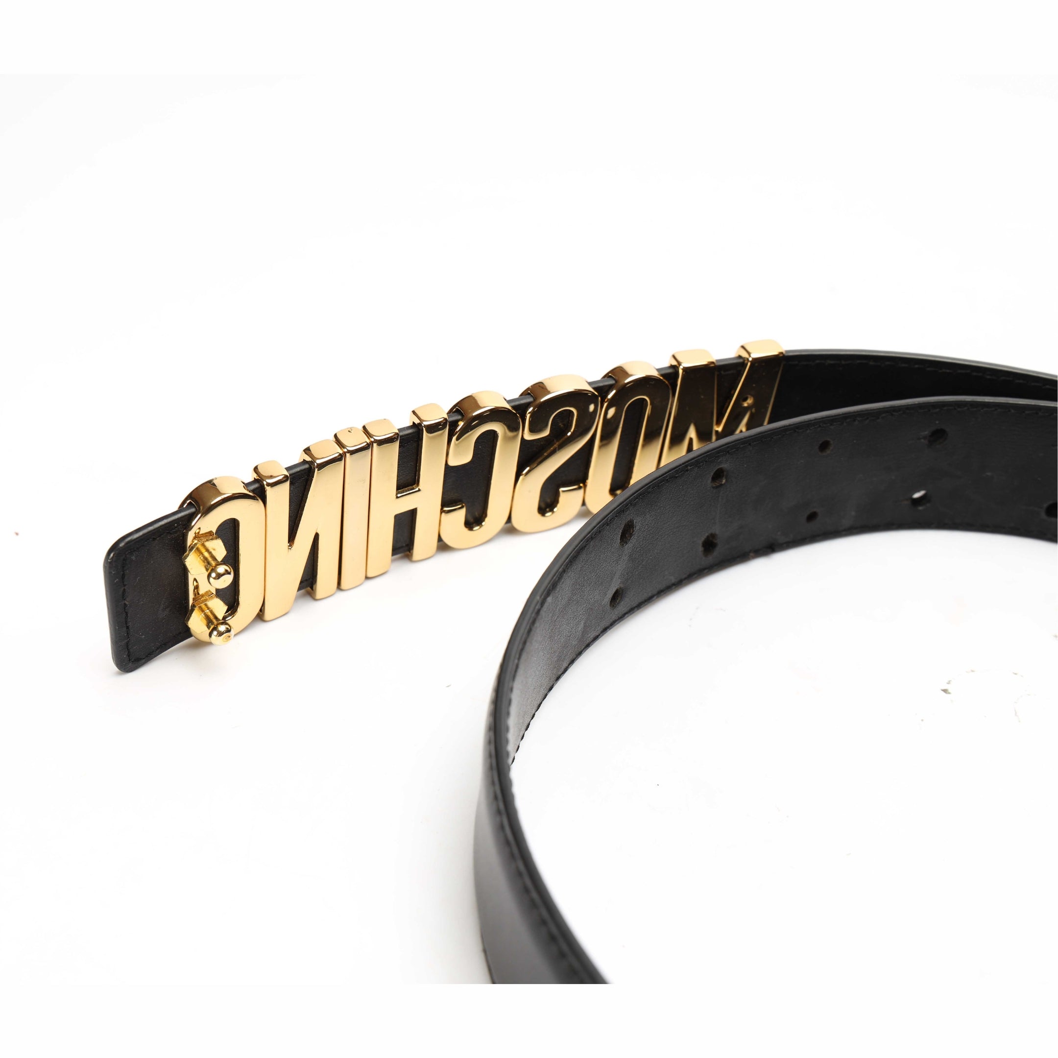 Moschino Logo Black Leather Belt