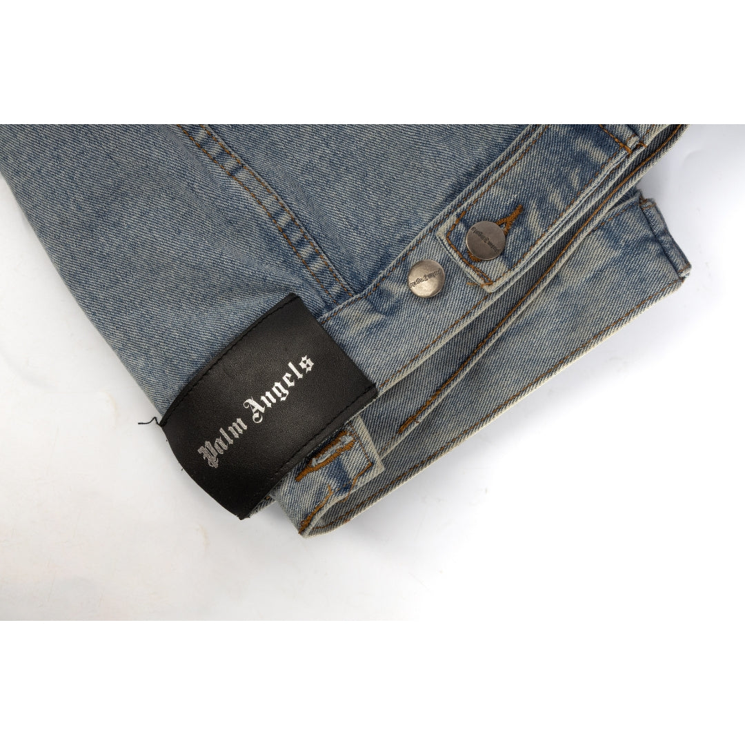 Palm Angels Blue Denim Logo Printed Jacket