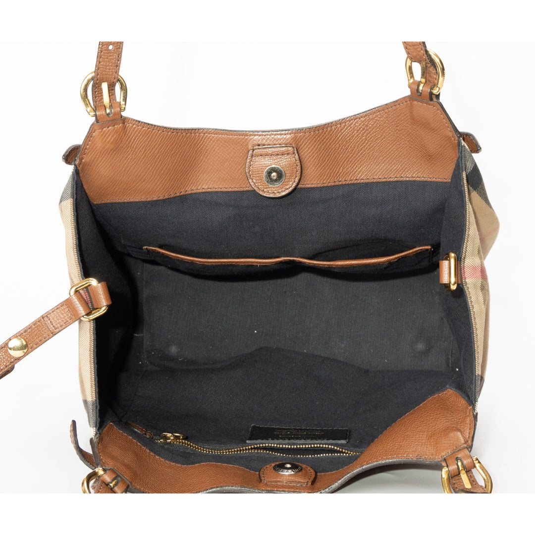Burberry Brown Leather and House Check Canvas Canterbury Tote Bag
