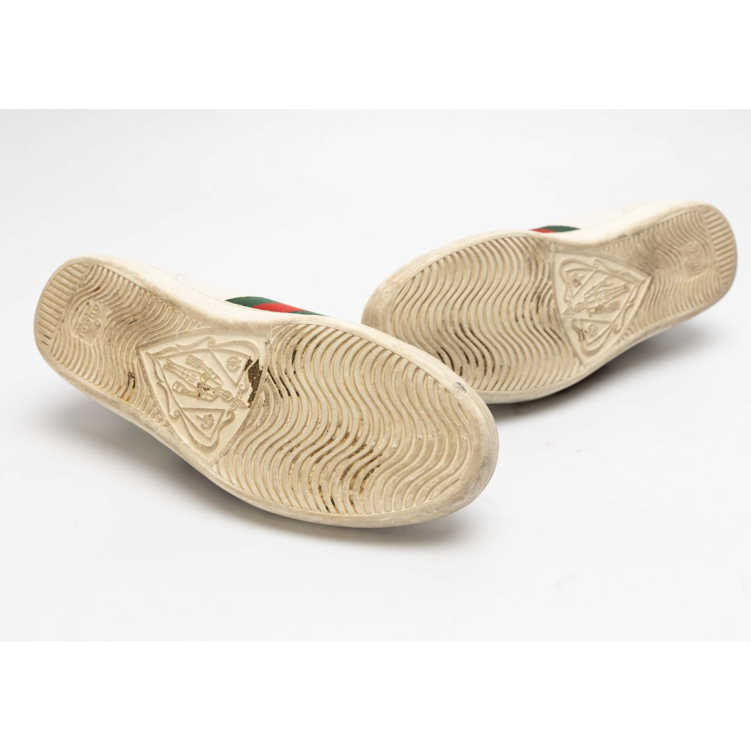 Gucci White Leather Ace Tiger Low Top Sneakers