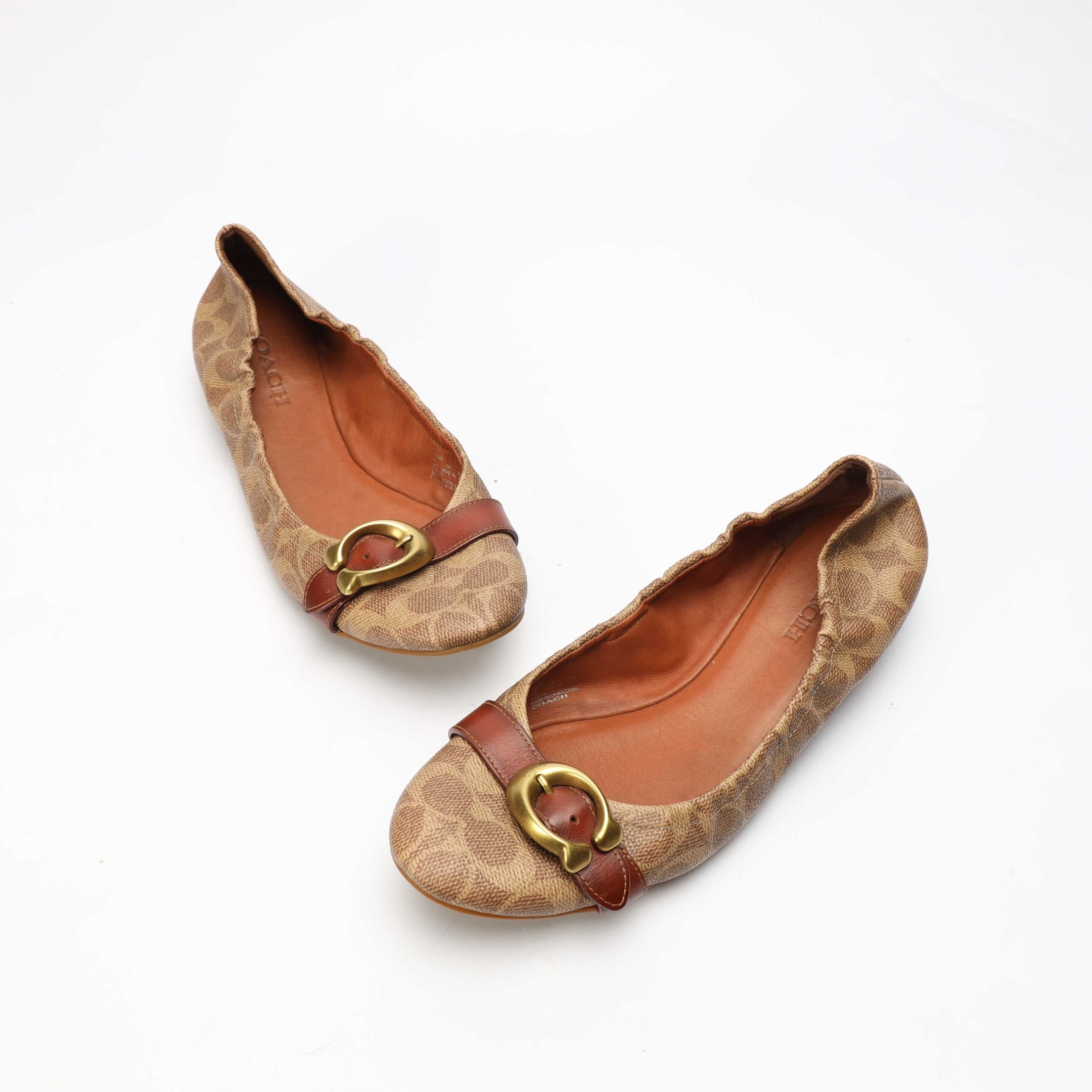Coach Brown Printed Buckle Ballerinas