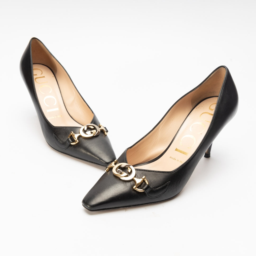 Gucci Black Leather Zumi Pumps