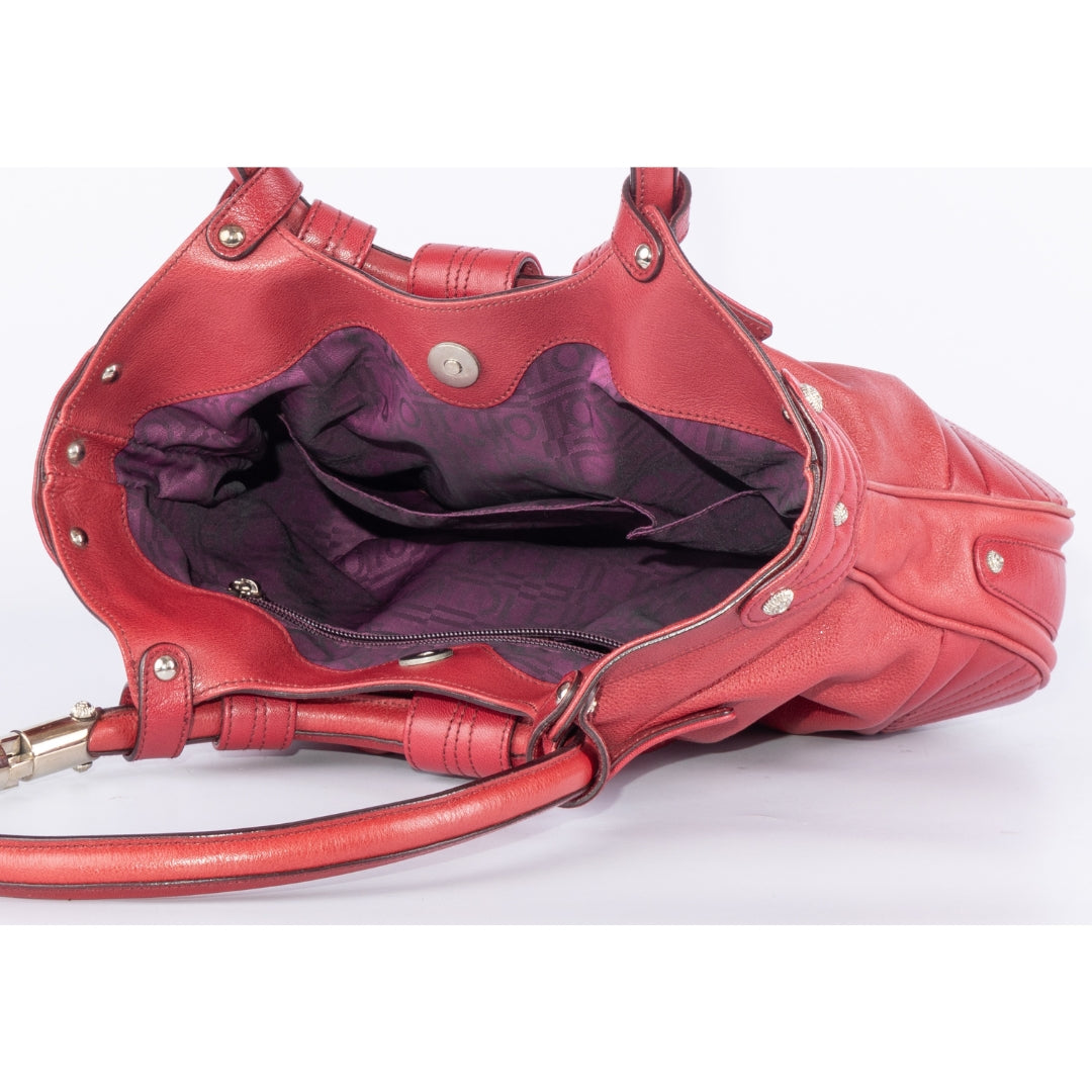 Salvatore Ferragamo Red Leather Gancini Lucchetto Hobo Bag