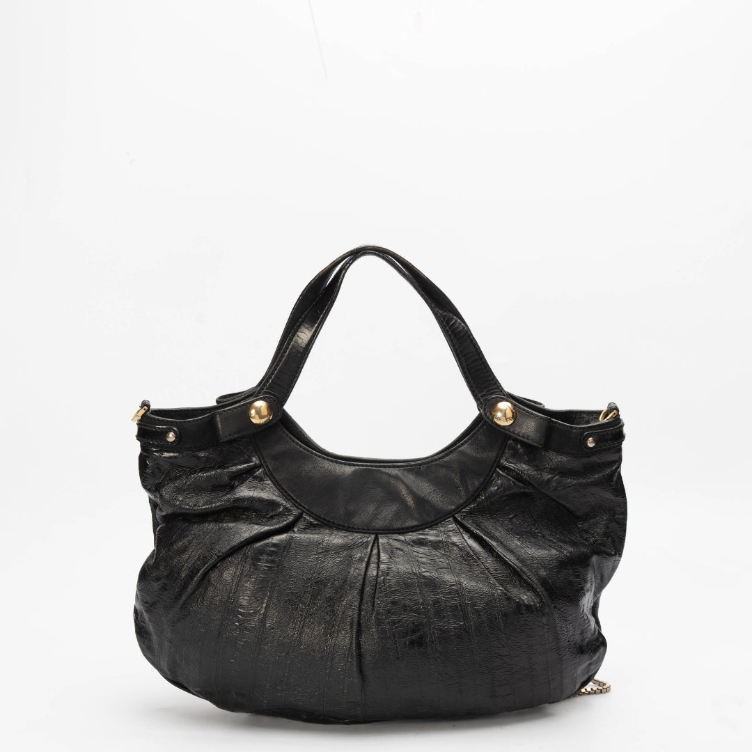 Versace Black Suede and Patent Leather Satchel