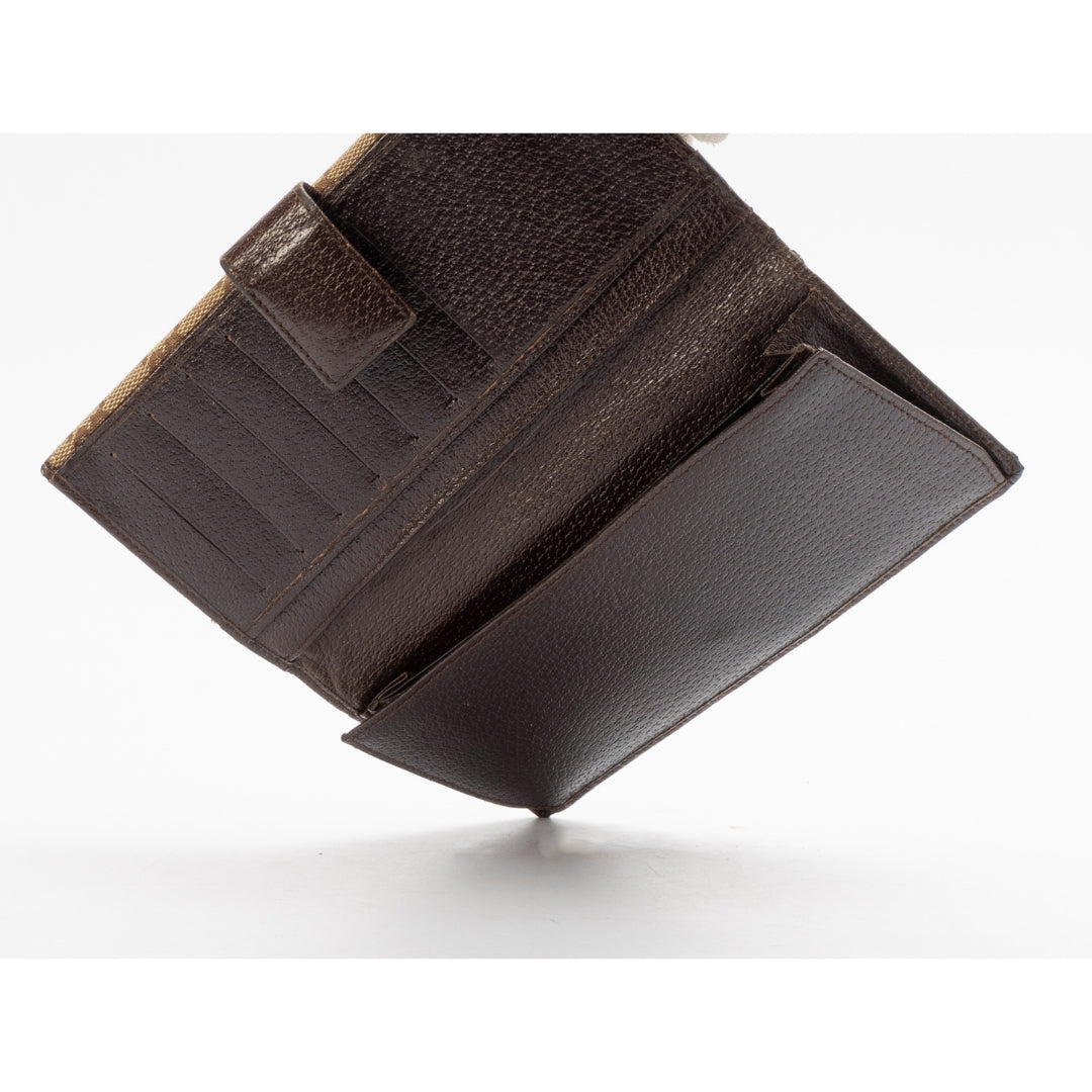 Gucci Canvas and Leather Logo Metal Plate Continental Wallet