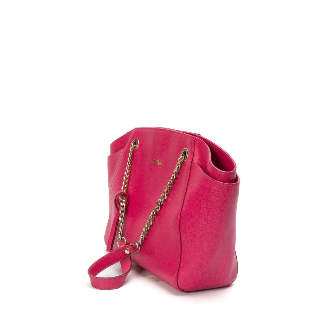 Furla Saffiano Leather Chain-Linked Shoulder Bag