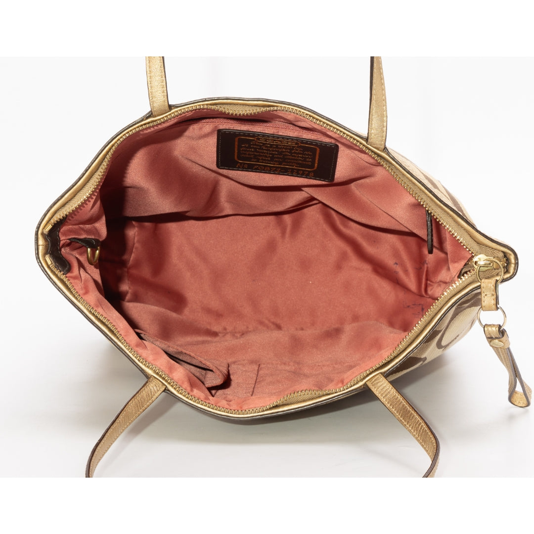 Coach Brown Signature Gold Stripe Tote