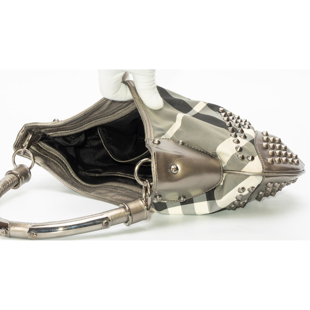 Burberry Beat Check Nylon Studded Hobo Bag