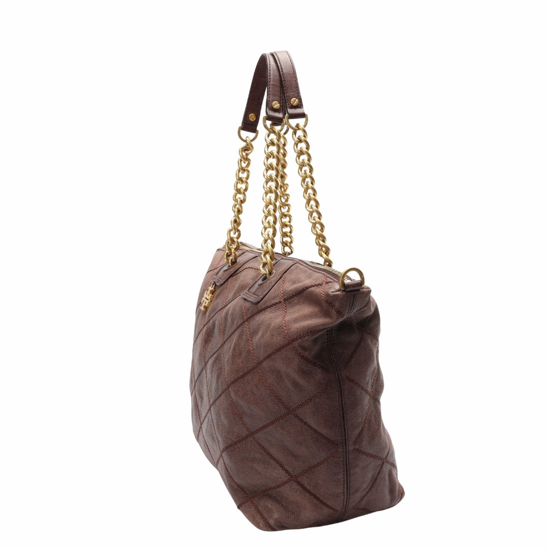 Tory Burch Lysa Diamond Quilted Brown Tote