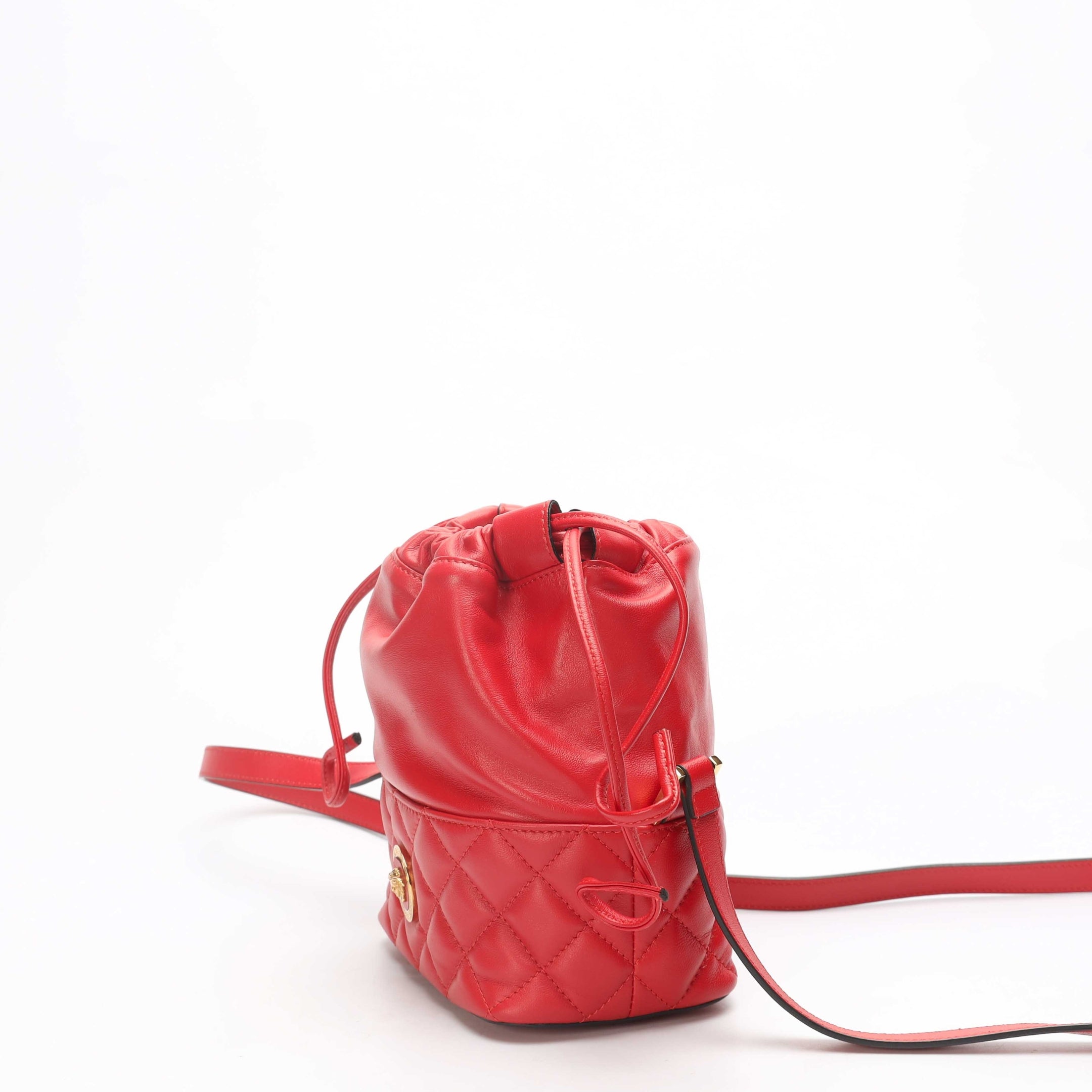 Versace Red Quilted Drawstring Shoulder Bag