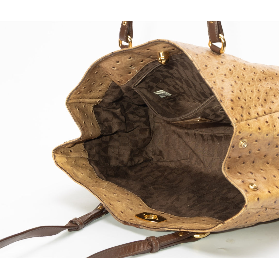 Furla Tan Ostrich Embossed Satchel