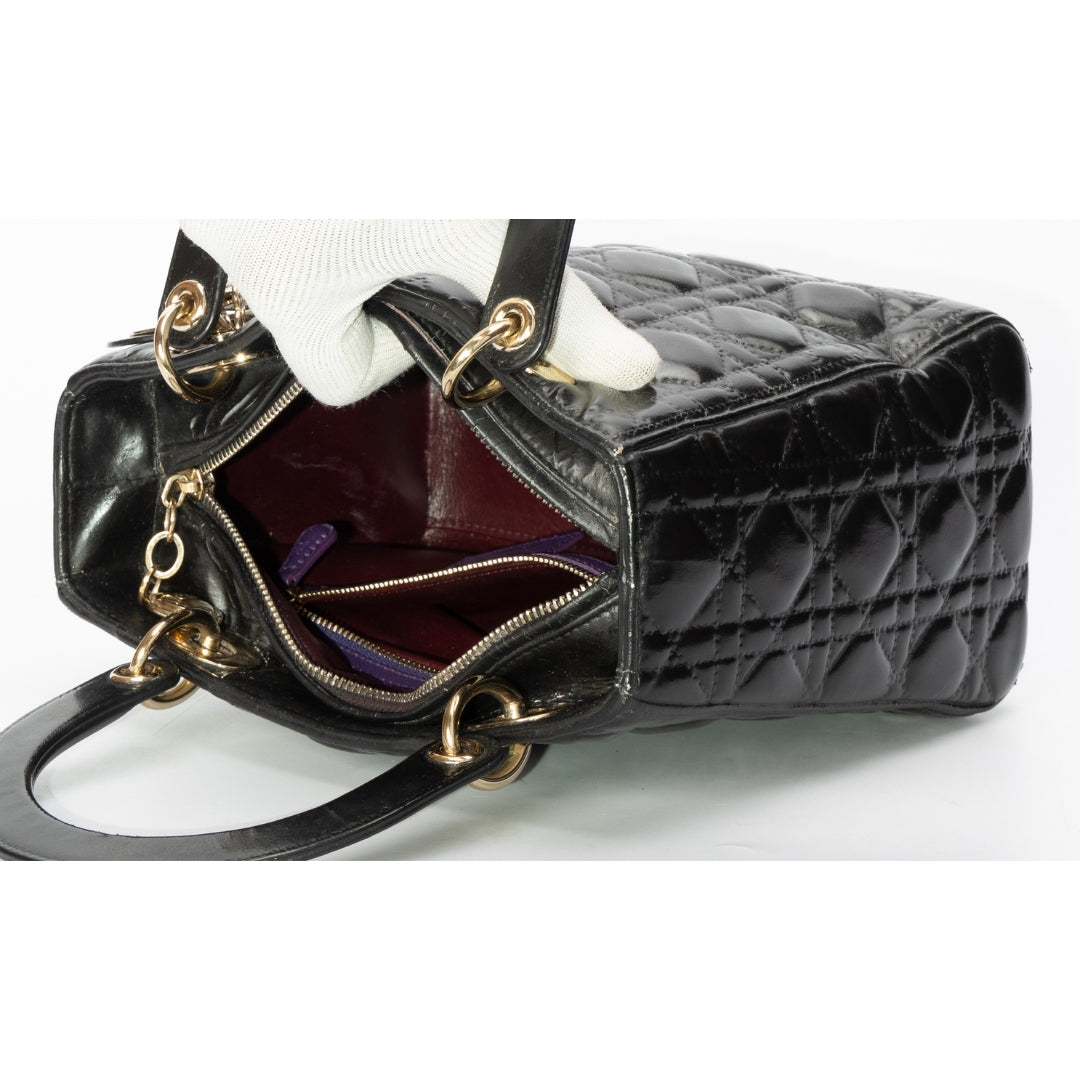 Lady Dior Bag Black Patent Cannage Calfskin Bag