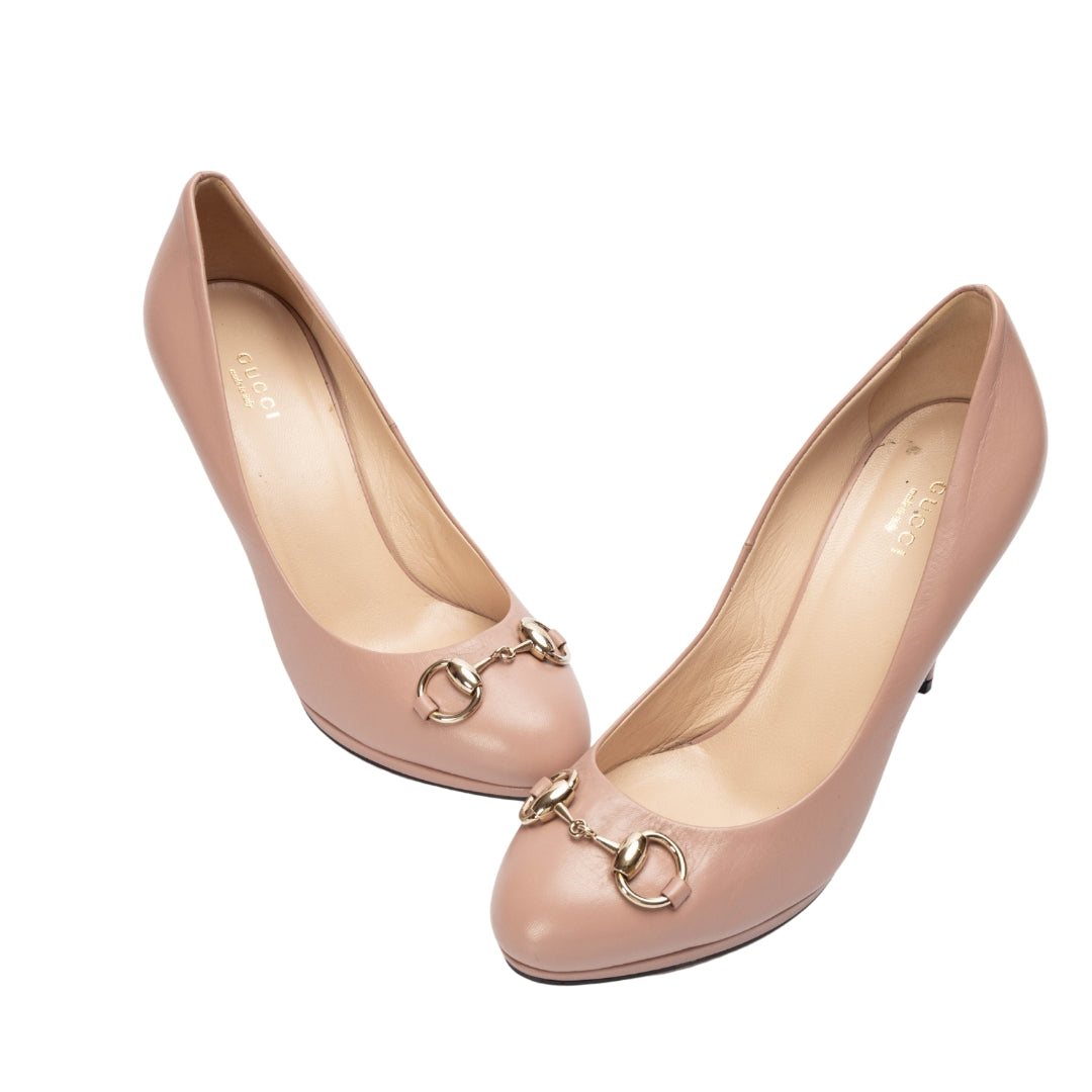 Gucci Pink Leather Horsebit Platform Pumps