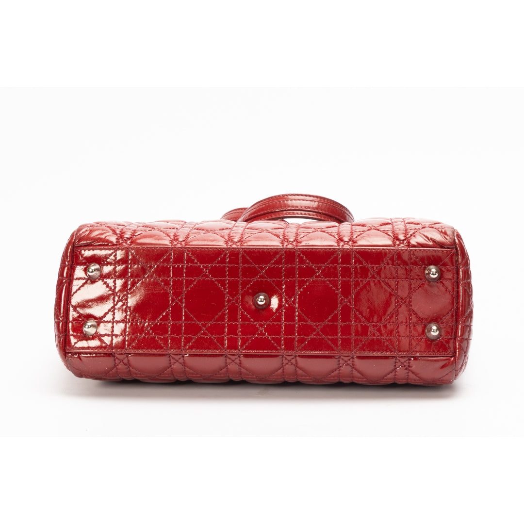 Dior Red Cannage Patent Leather Soft Lady Dior Tote