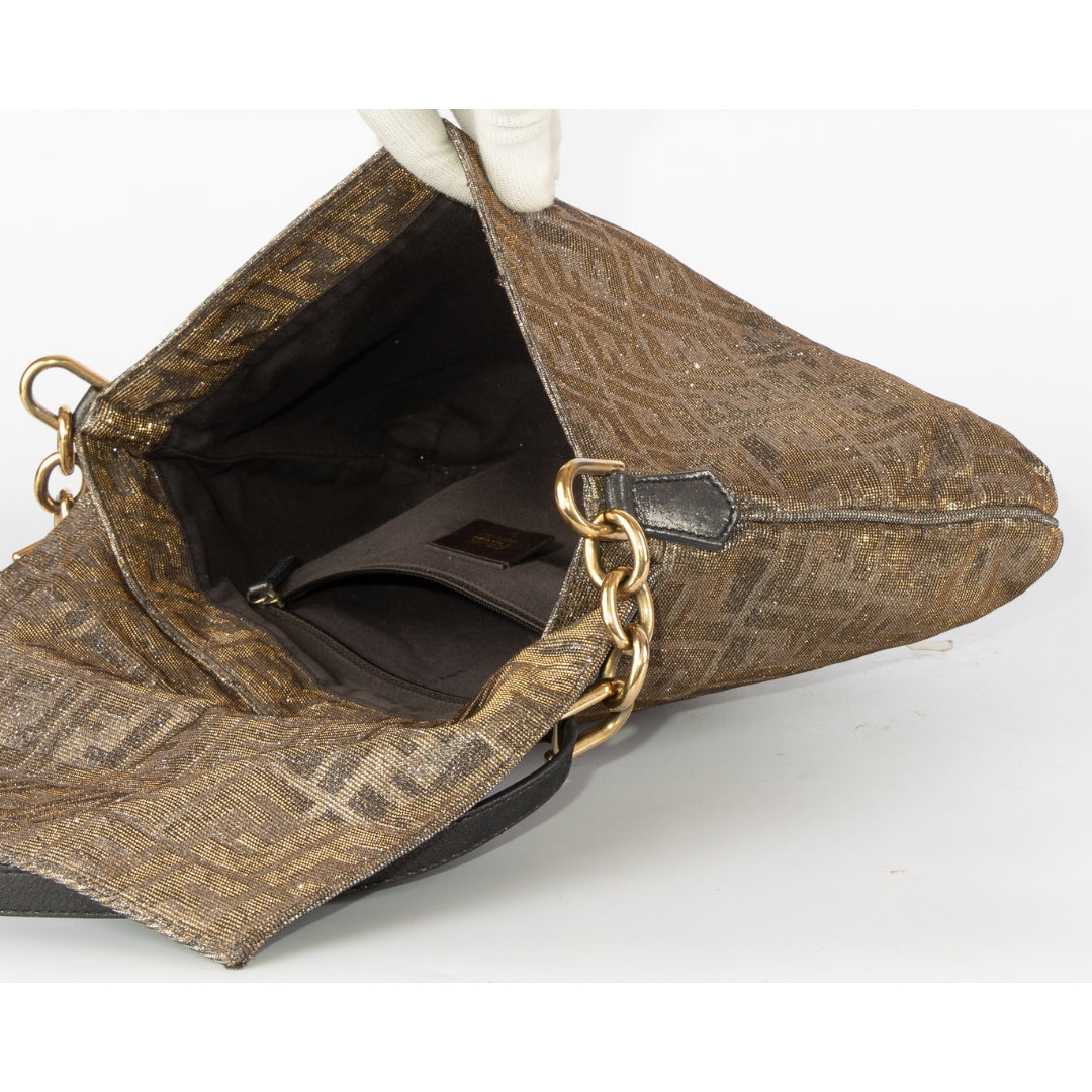 Fendi Zucca Glitter Jacquard Fabric Mia Flap Baguette