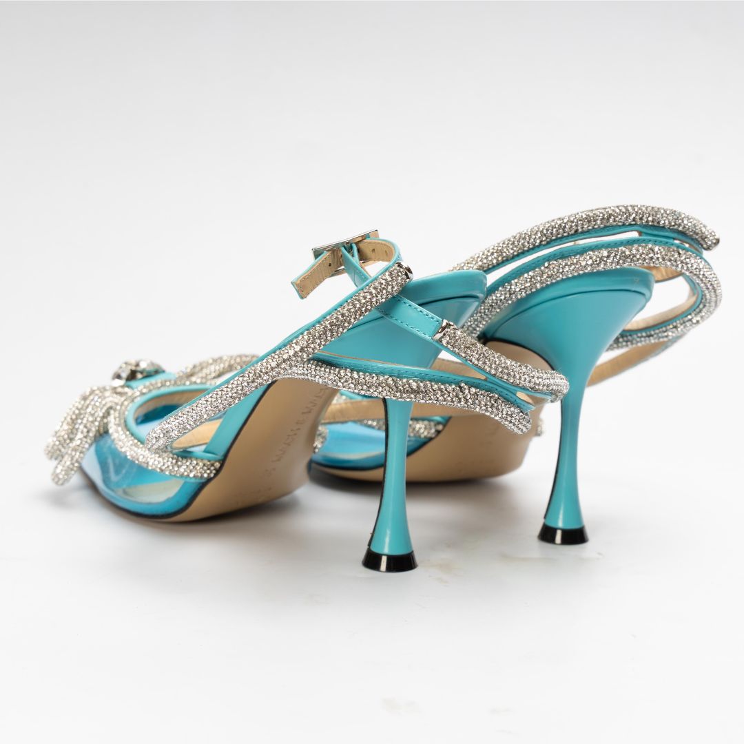 Mach & Mach Blue Satin Double Bow Pumps
