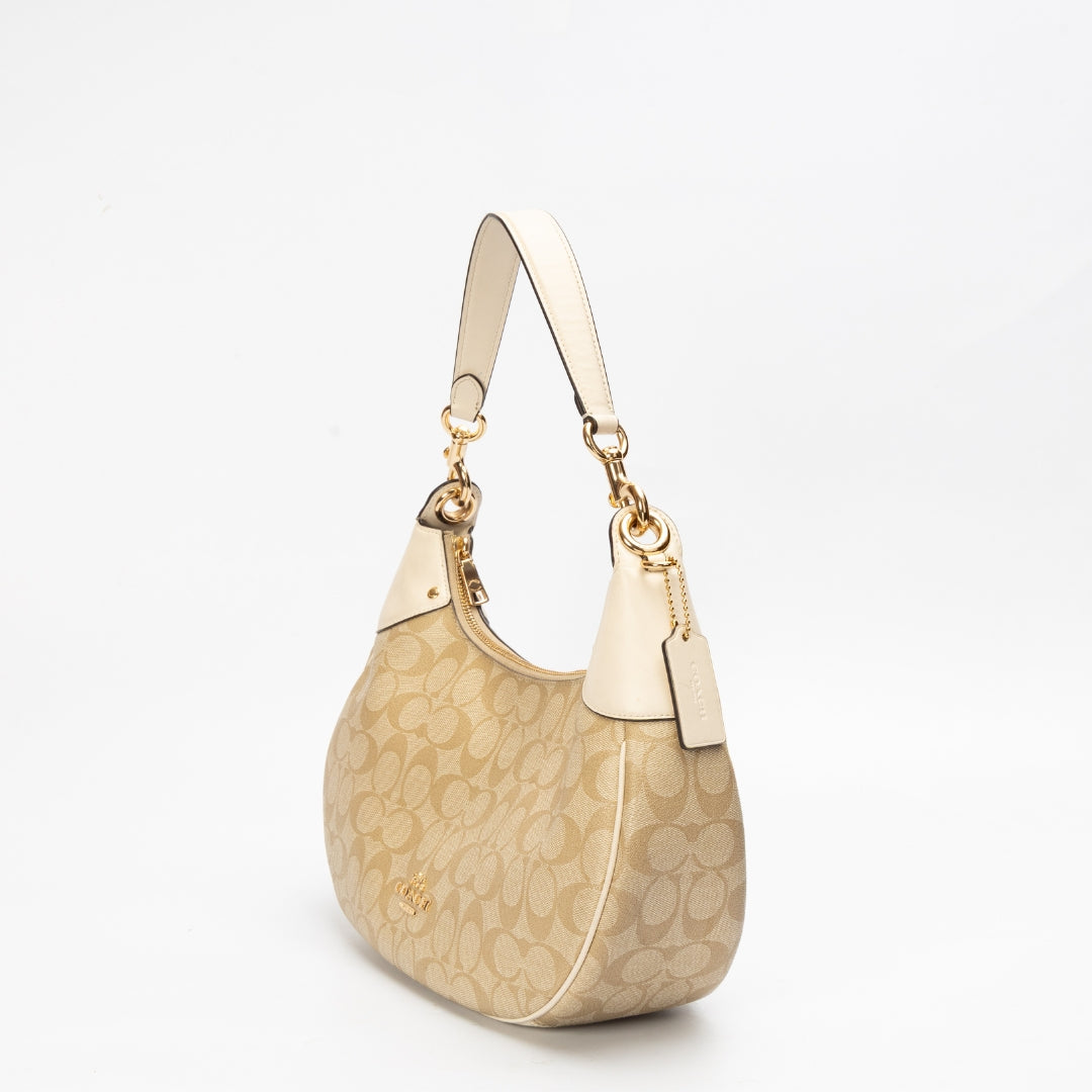 Coach Signature Canvas Leather Zip Hobo Bag