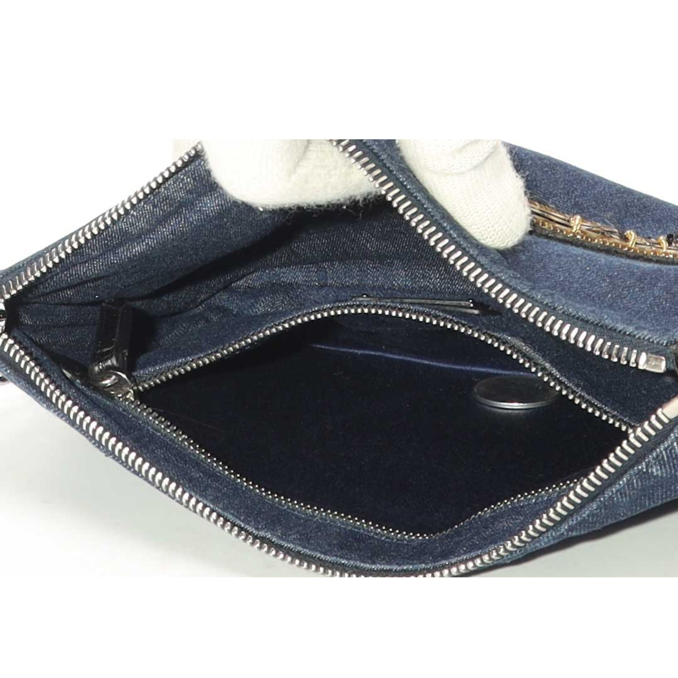 Miu Miu Denim Rock Chain Pochette Bag