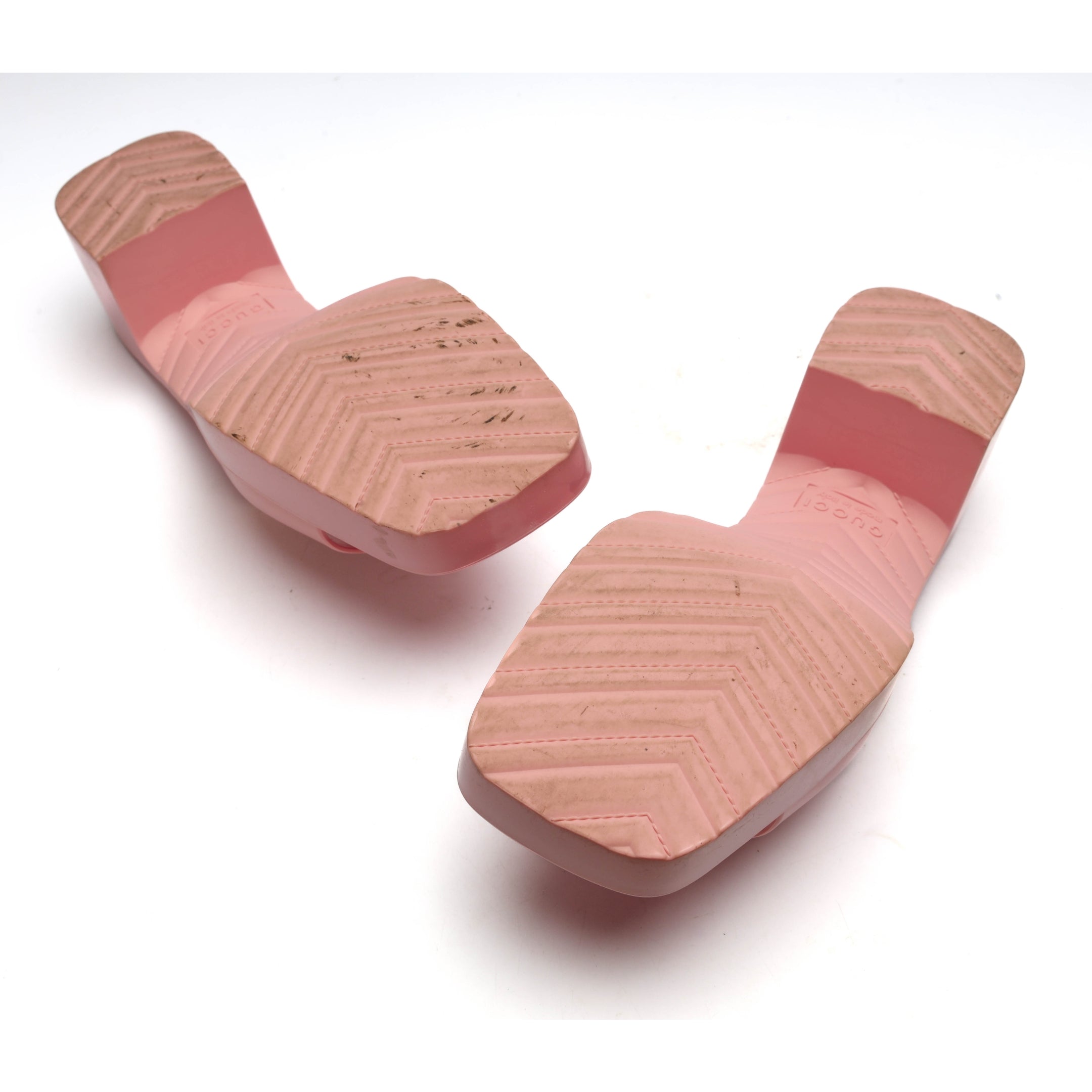 Gucci Pink Jelly Block Heel Logo Sandals