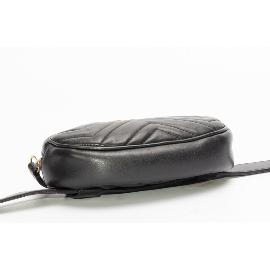 Gucci Black Chevron Leather GG Marmont Belt Bag