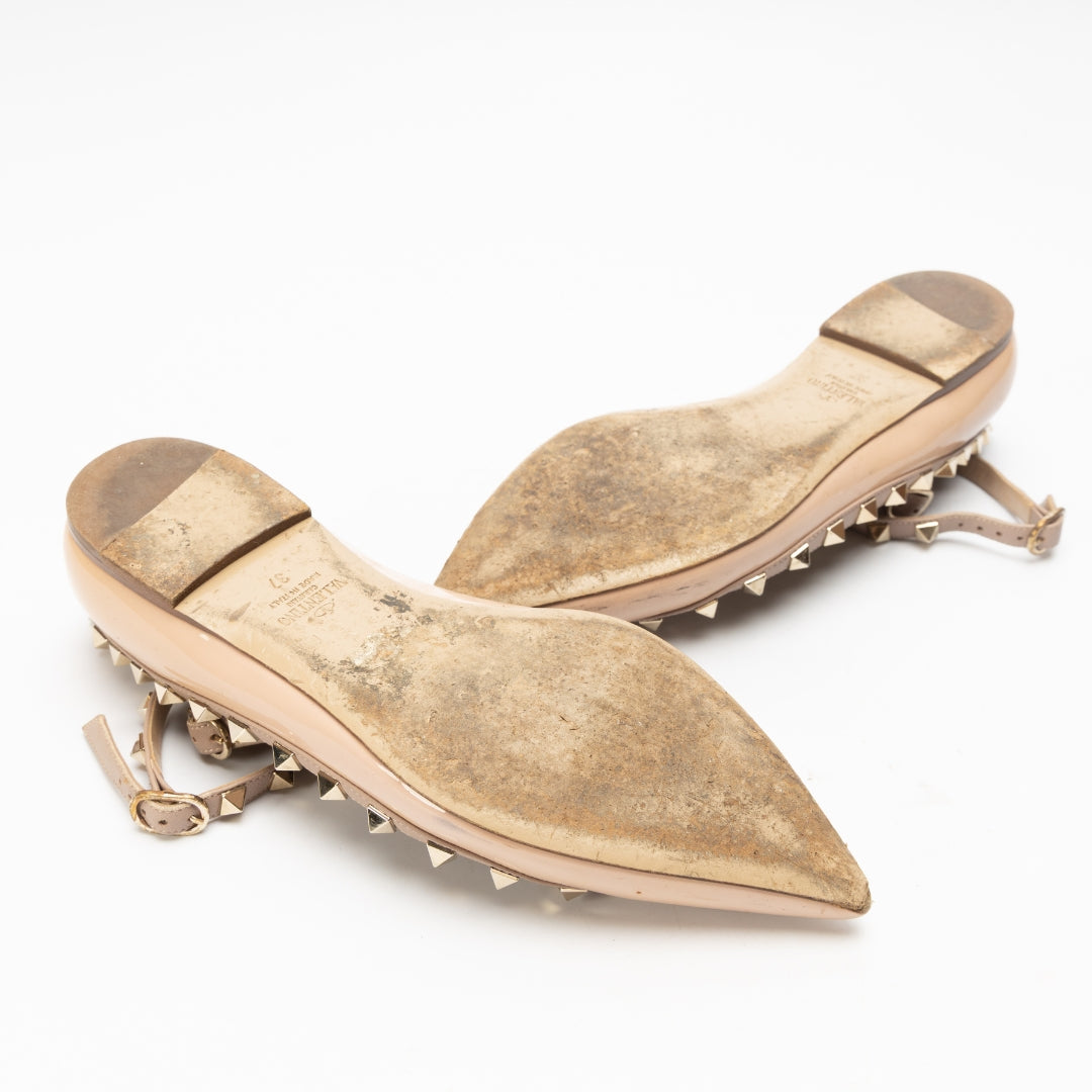 Valentino Dusty Pink Leather Rockstud Strappy Ballet Flats