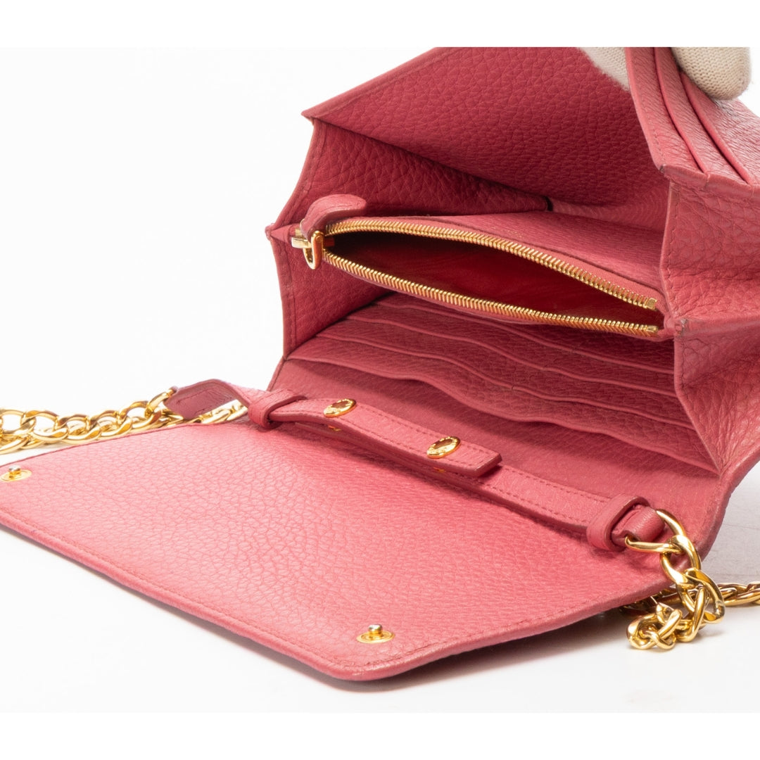 Prada Pink Grained Leather Wallet on Chain