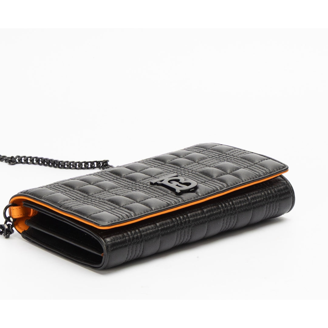 Burberry Lambskin Black Quilted Hannah Wallet On Chain
