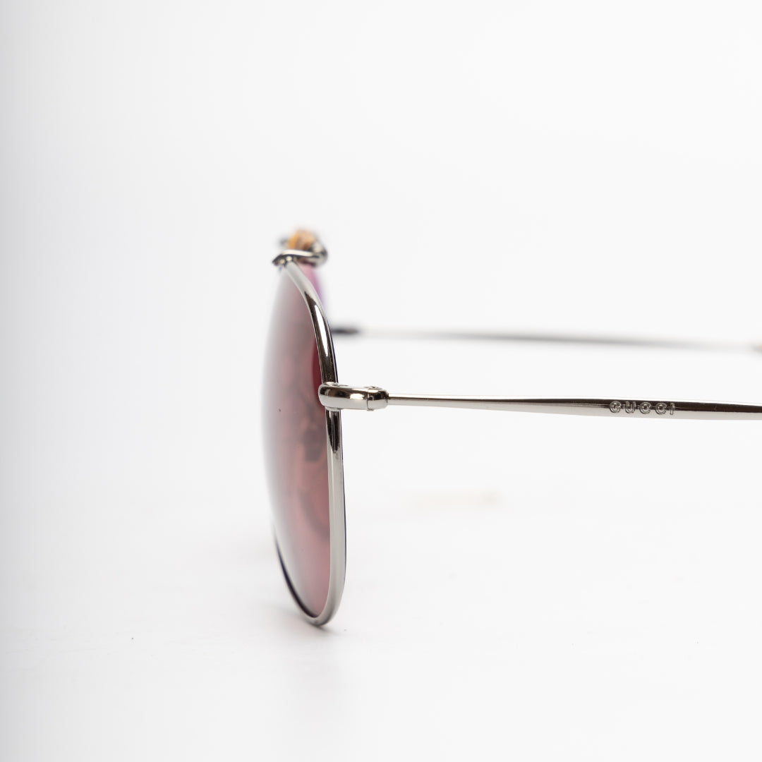Gucci Bamboo Red Tinted Aviator Sunglasses