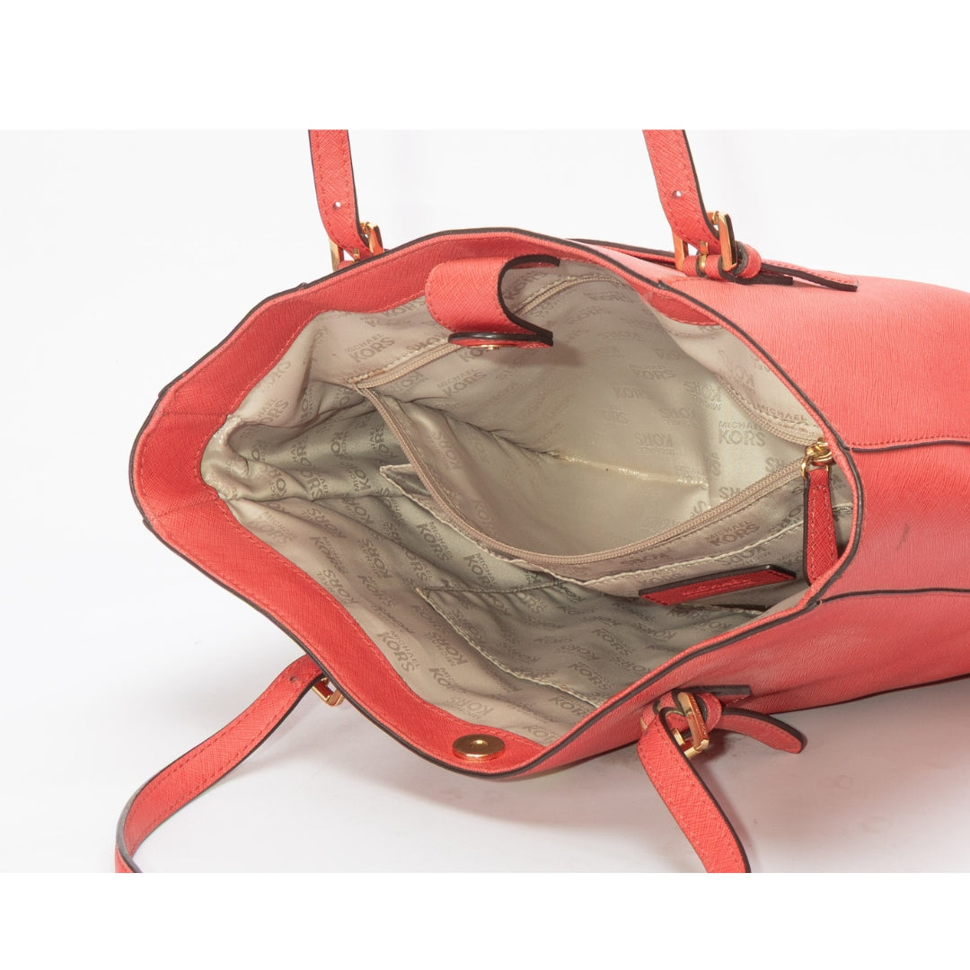 Michael Kors Red Saffiano Jet Set Travel Tote