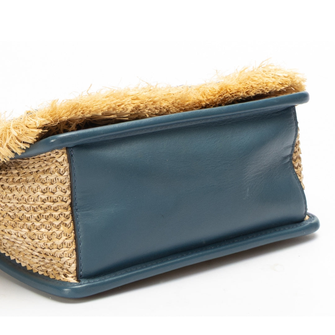 Fendi Beige/Blue Raffia Small Kan Shoulder Bag