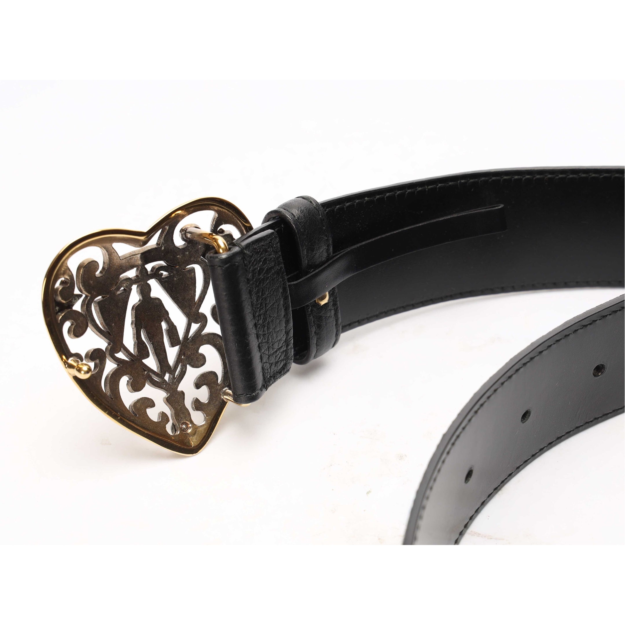 Gucci Black Leather Hysteria Heart Buckle Belt