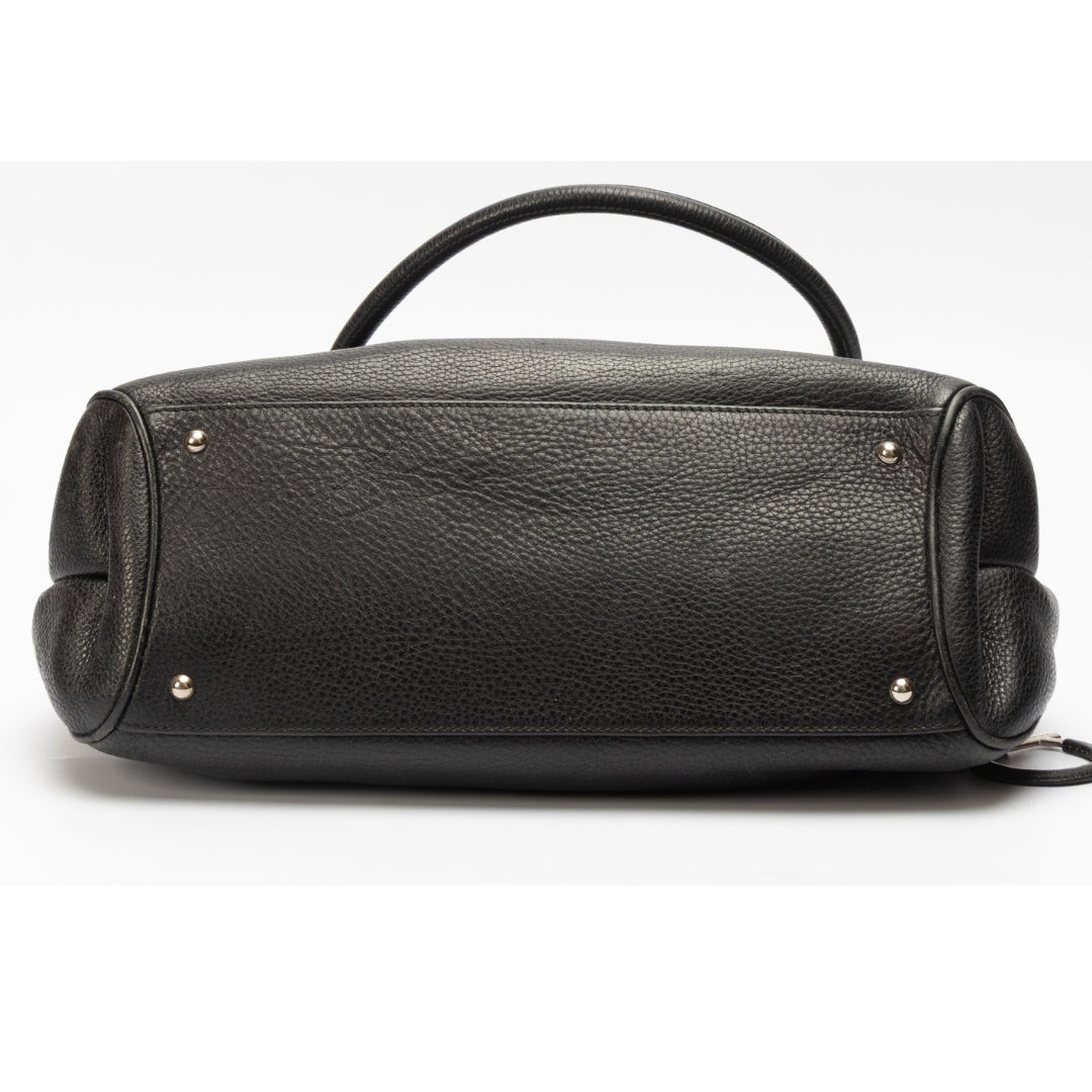 Salvatore Ferragamo Black Pebbled Leather Shoulder Bag