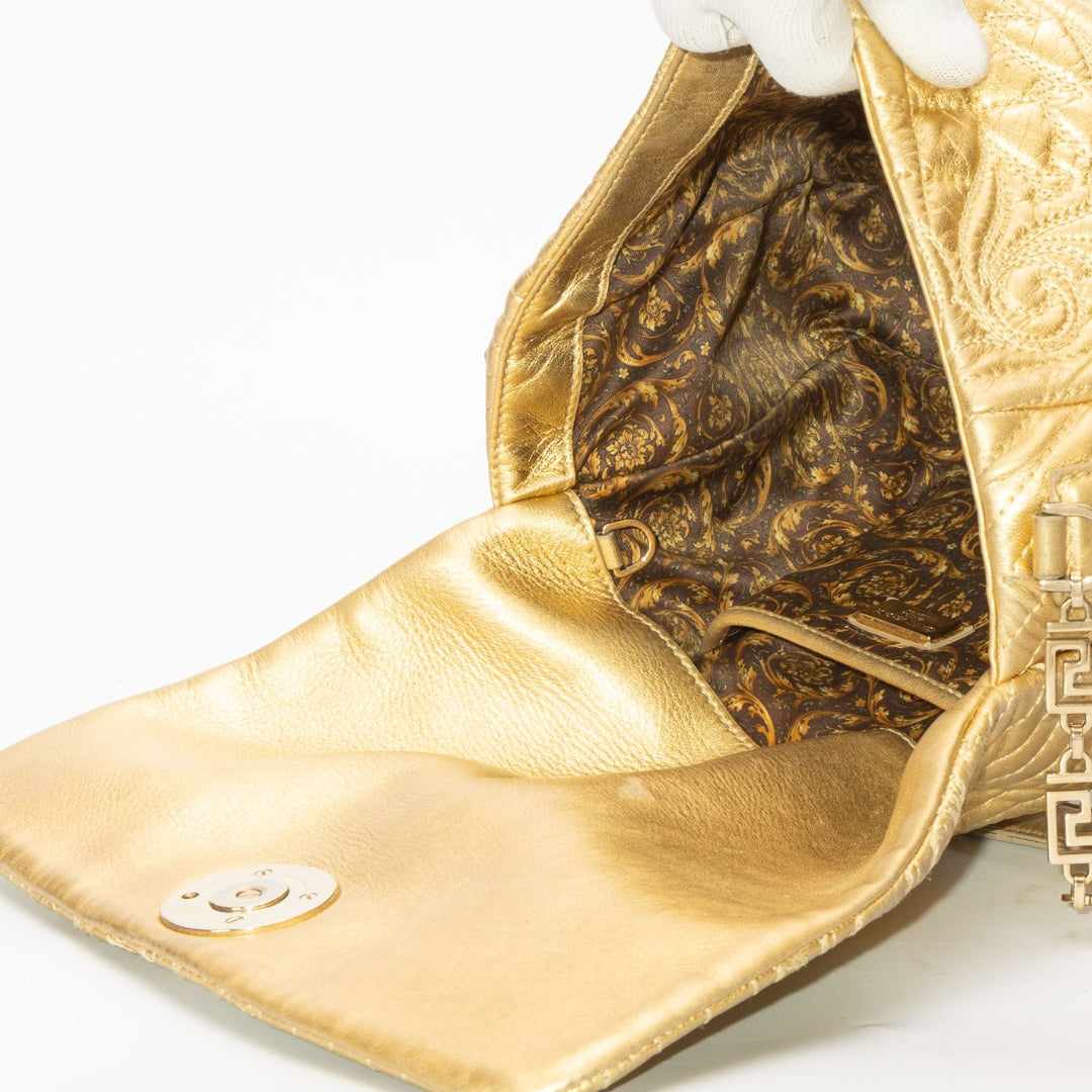Versace Gold Barocco Leather Vanitas Medea Shoulder Bag