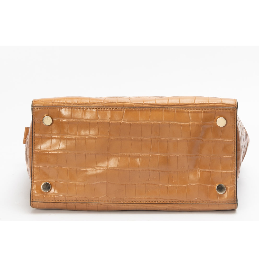 Michael Kors Hamilton Acorn Crocodile Embossed Leather Satchel