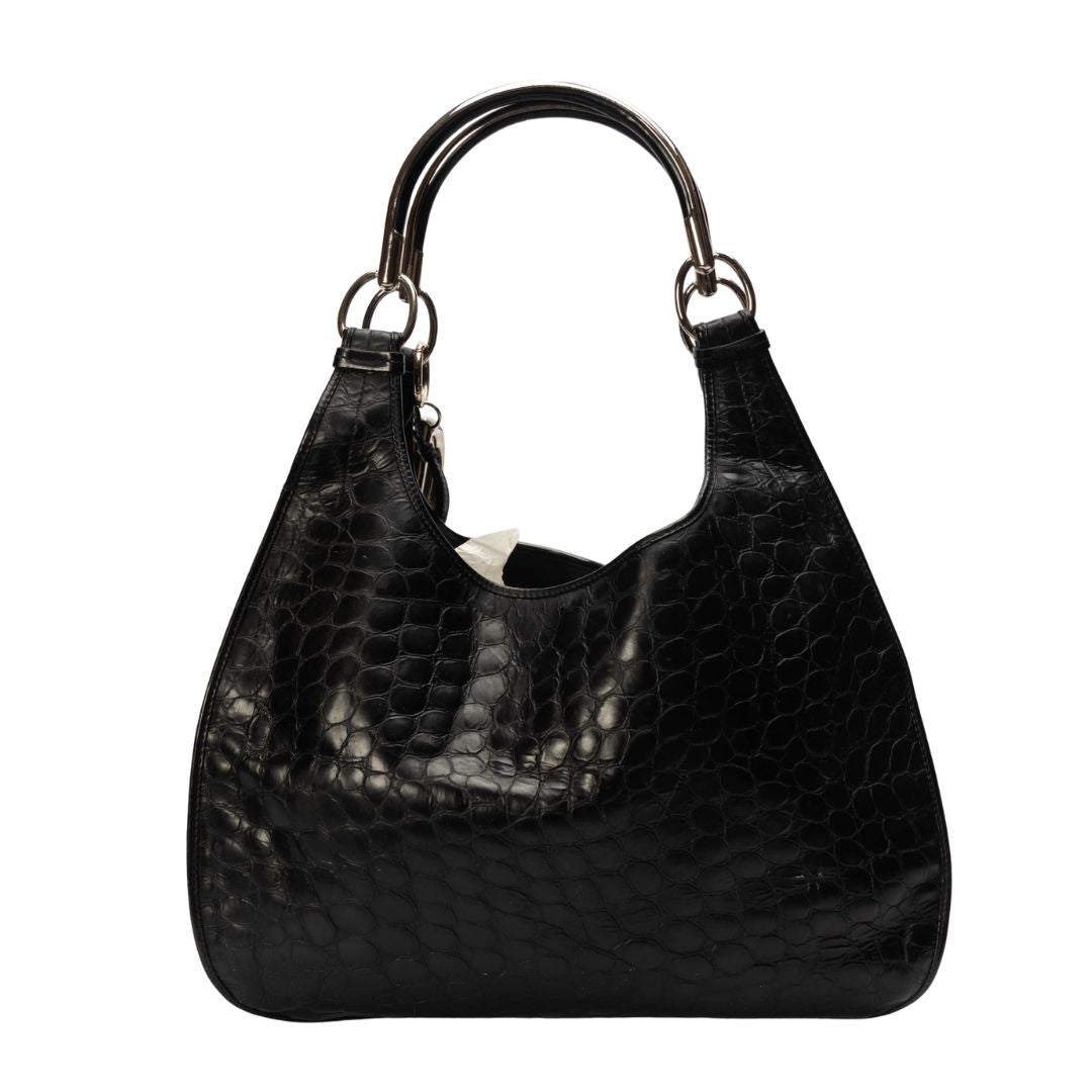 Dior Black Croc Embossed Patent Leather 61 Tote