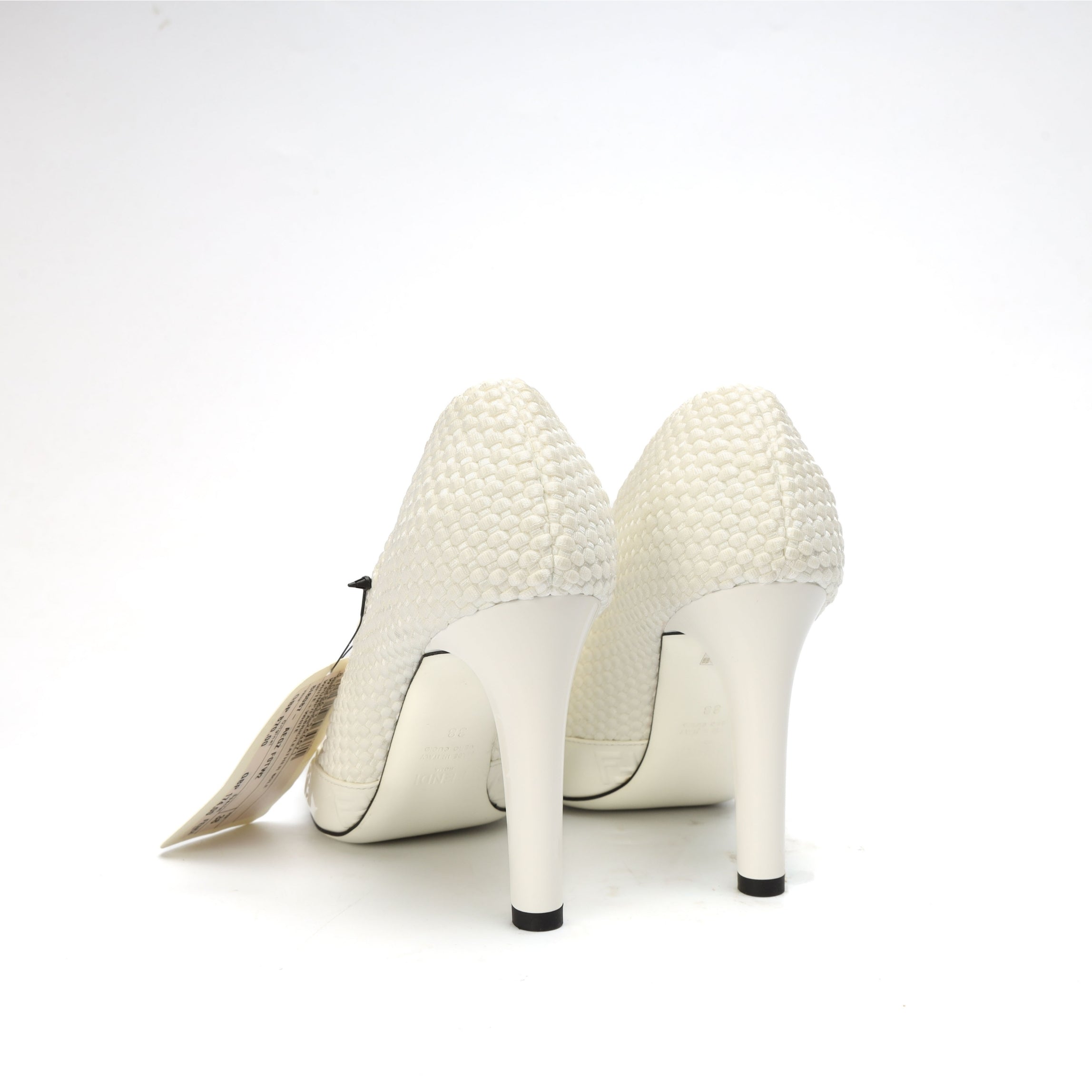 Fendi White Woven Fabric Square Pumps