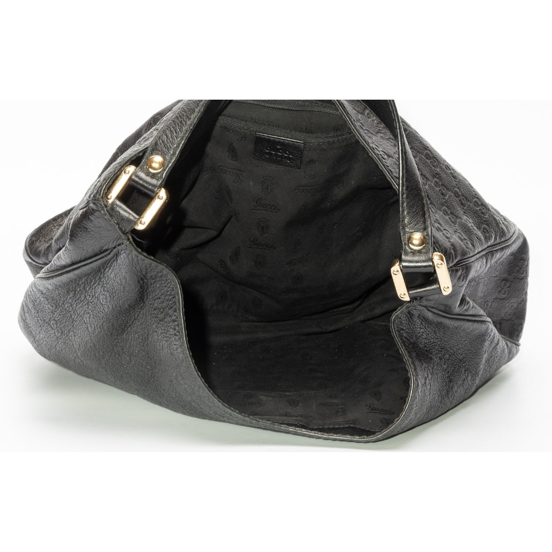 Gucci Black Guccissima Leather Web Hobo Bag