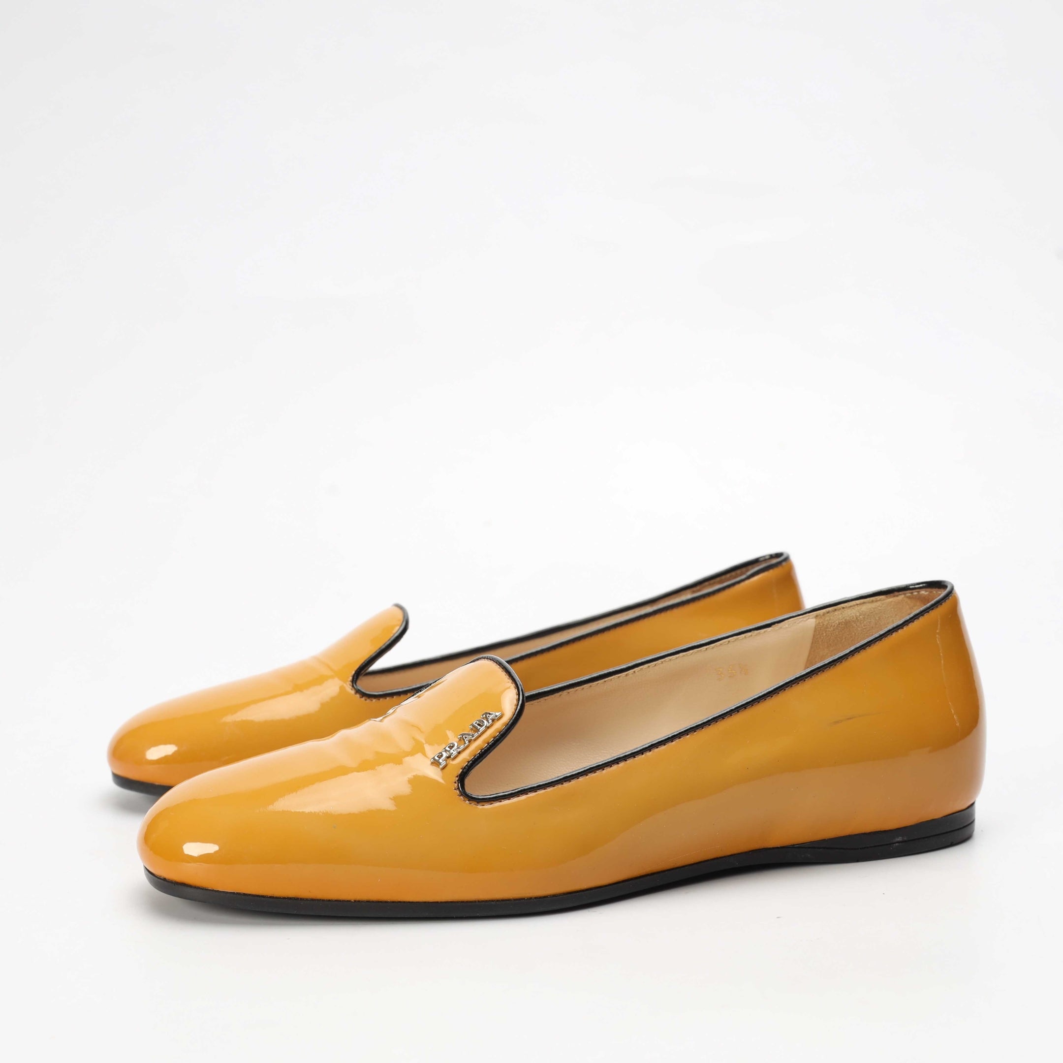 Prada Beige Patent Smoking Slip Ons