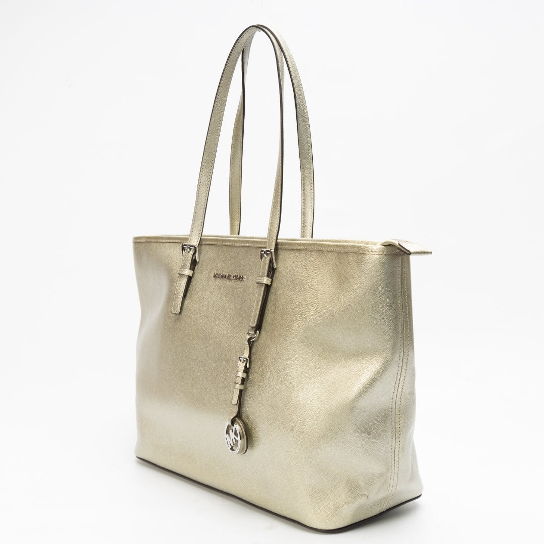 Michael Kors Metallic Leather Large Jet Set Travel Tote