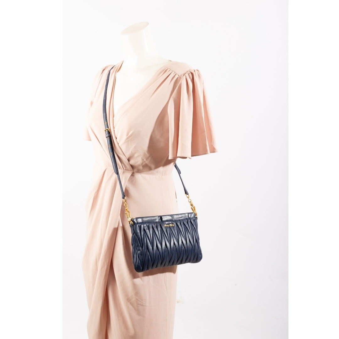Miu Miu Navy Blue Matelasse Leather Frame Clutch Bag