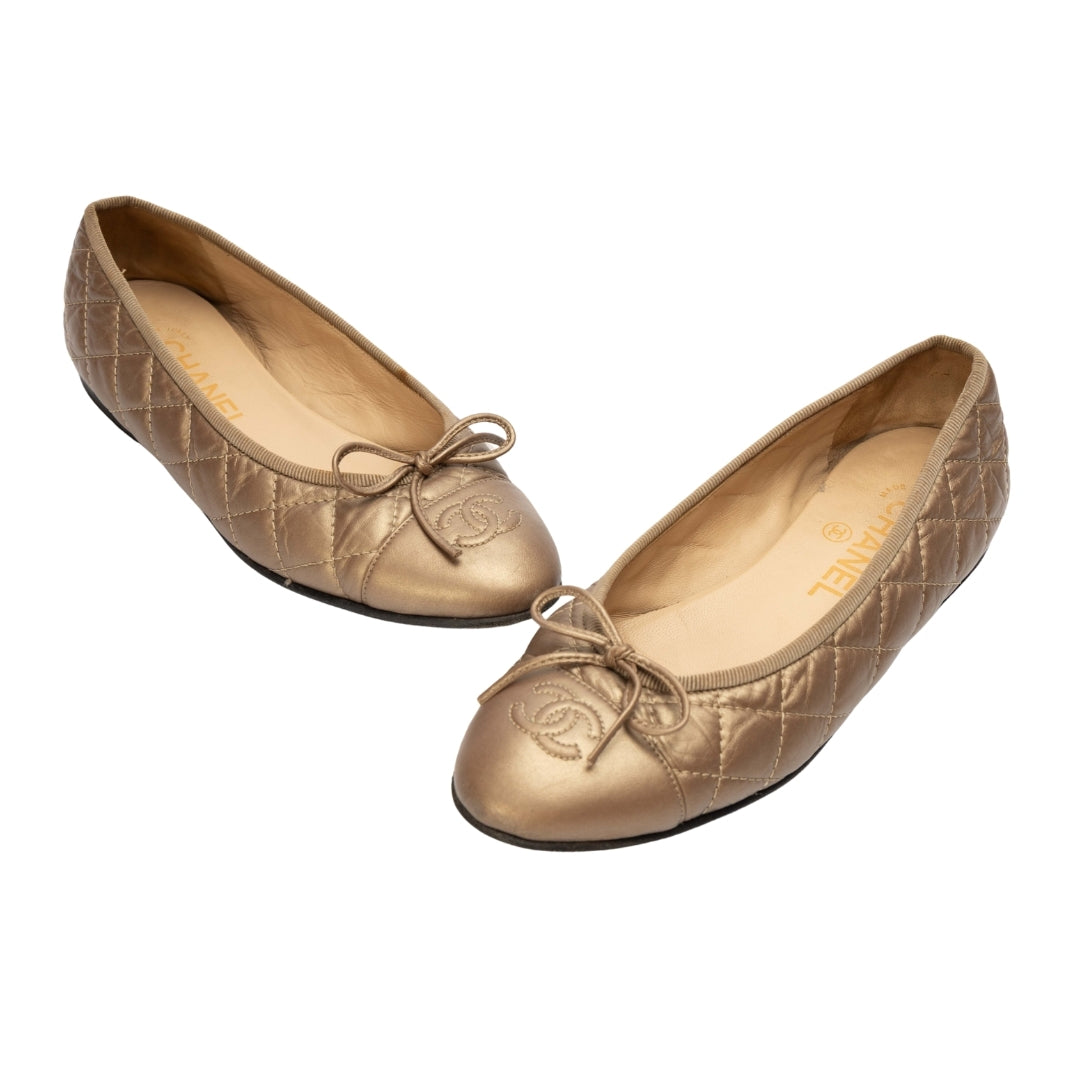 Chanel Leather Bow Accents Ballet Flats