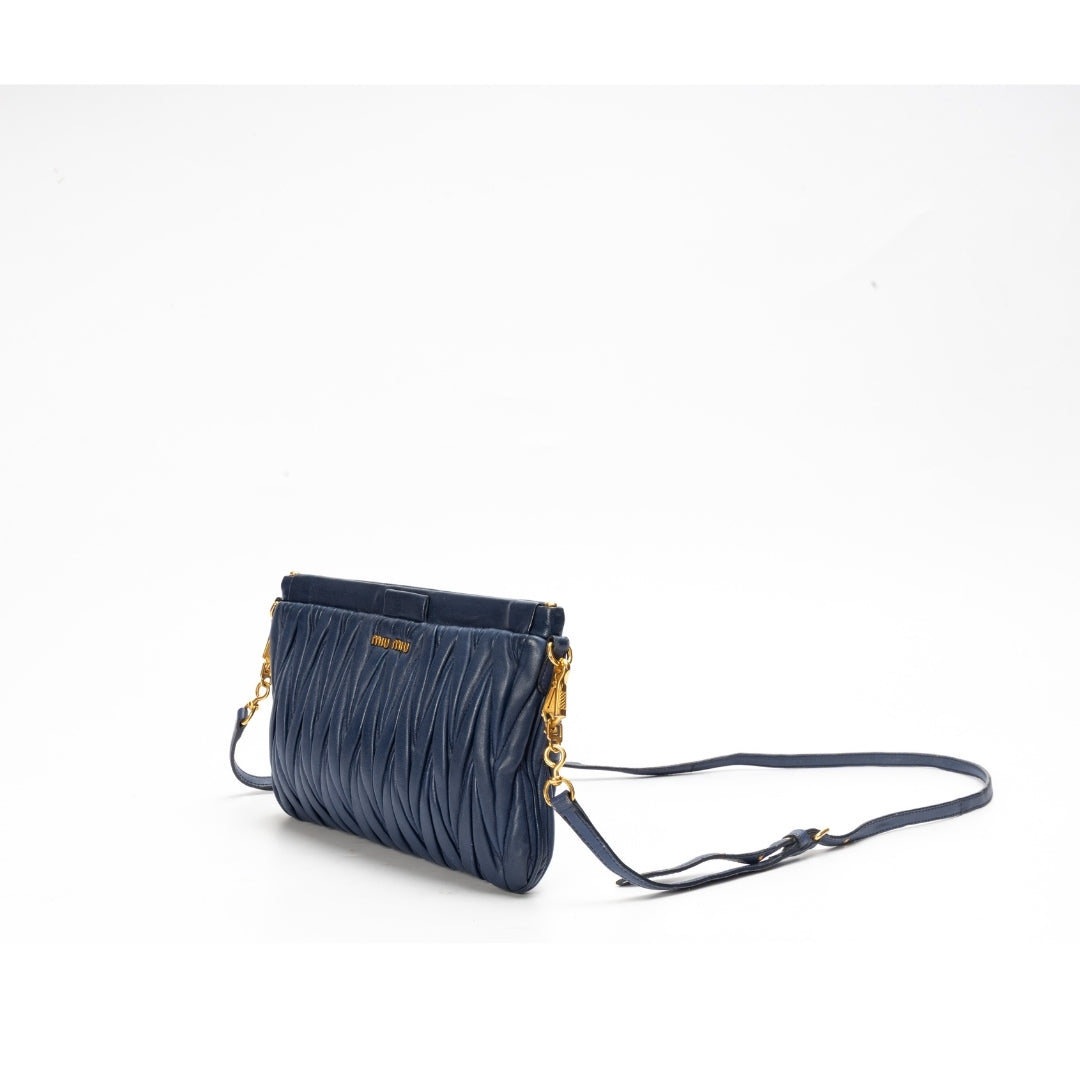 Miu Miu Navy Blue Matelasse Leather Frame Clutch Bag