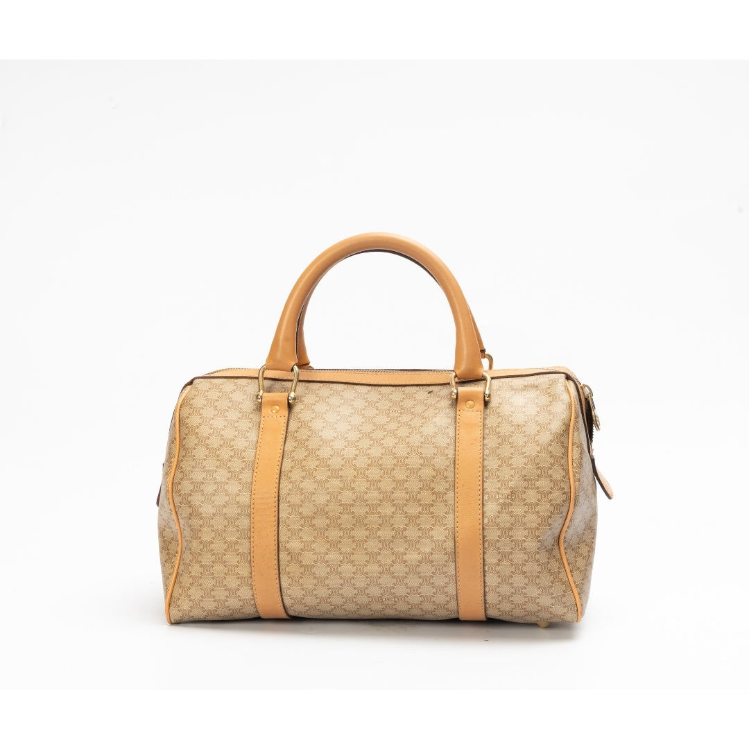 Celine Tan Coated Canvas Vintage Triomphe Duffel Bag