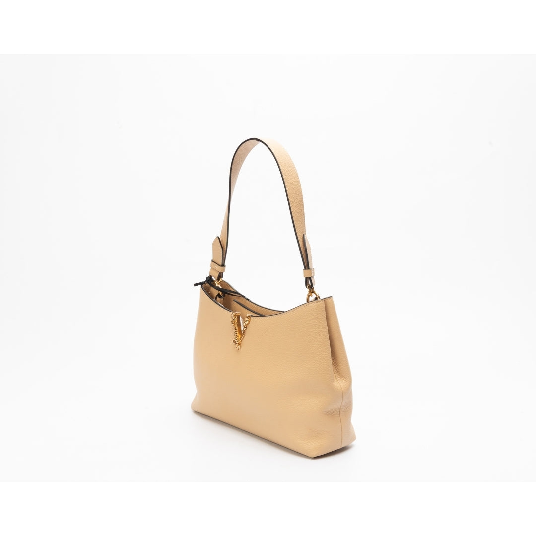 Versace Nude Calf Leather Small Hobo Shoulder Bag